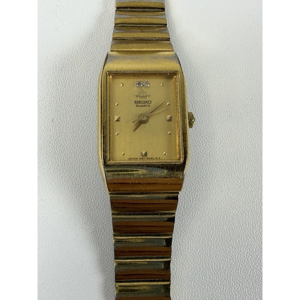 VTG Seiko Ladies Quartz Diamond Watch 1N01-5A10 Gold Tone Needs Battery Wear